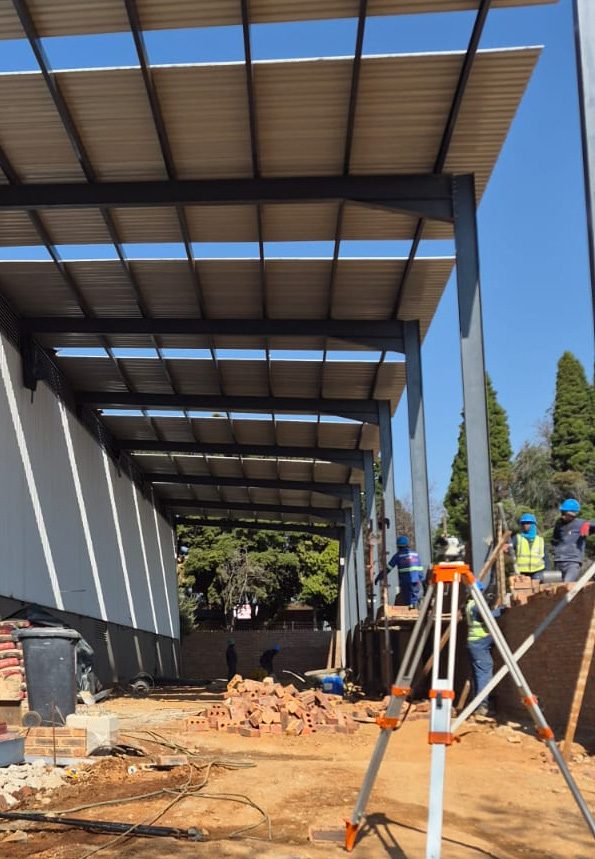 Completed steel portal frame and roof sheeting